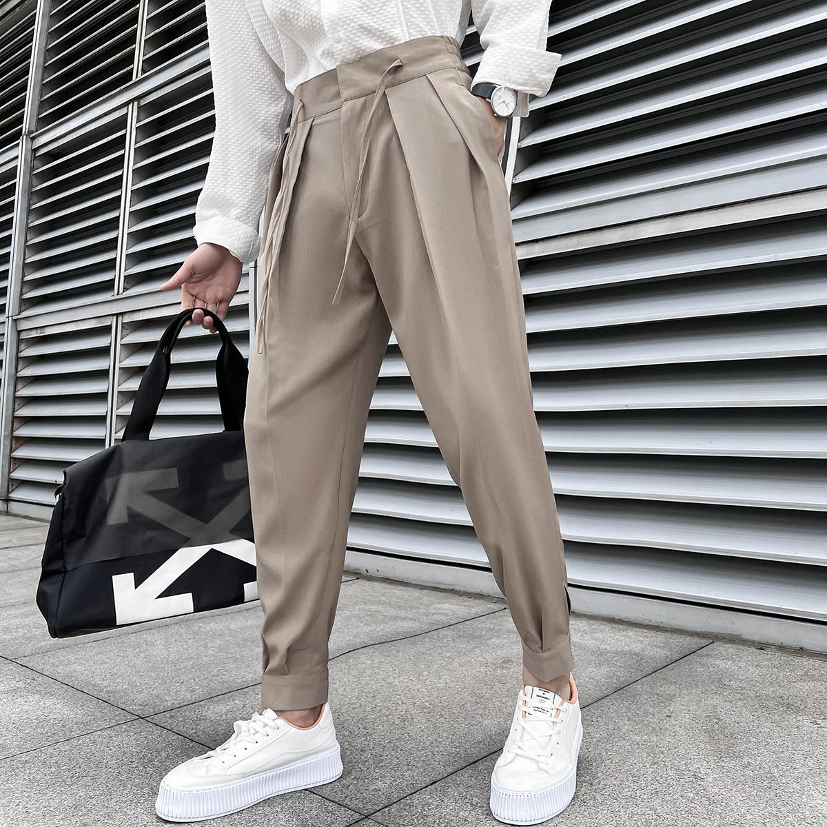 Riolio Summer Elastic Waist Drape Suit Pants Men Business Office Casual Pants Male Fashion Loose Social Party Formal Trousers