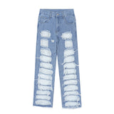 Ropa Grunge Y2K Streetwear Baggy Stacked Ripped Jeans Pants Men Clothing Straight Washed Blue Denim Trousers Pantaloni Uomo