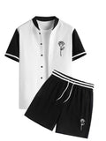 Riolio Tracksuit Suits for Men Rose Embroidered Short Sleeves Baseball Shirt with Shorts Set Streetwear Two Pieces Set Z5090448