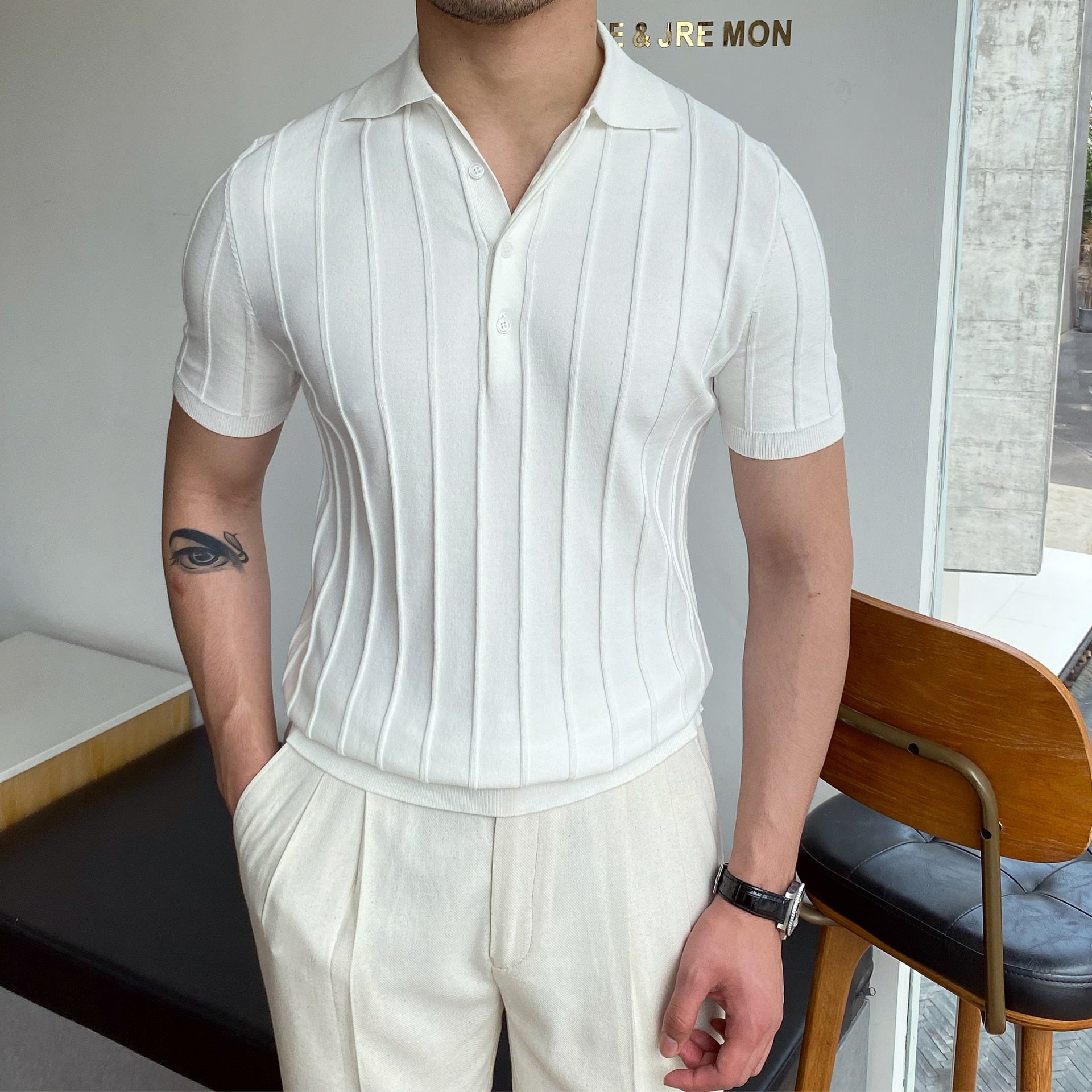Riolio Spring Summer Knit Polo Shirt Men Casual Turn-down Collar Button Fashion Striped Solid Slim Tops Newest Ice Silk Cotton Knitwear