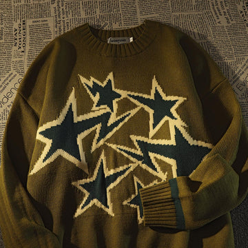 Riolio American Retro High Street Star Sweater Men Women Winter New Loose Korean Version Of The Lazy Wind Knitted Jacket Pullover Tops