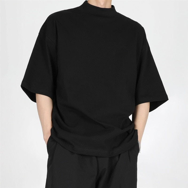 Riolio High Quality Luxury Solid Color T-shirt Niche Crew Neck Japanese Short Sleeve T-shirt Men Summer Loose Casual Bottoming Shirt