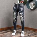 Riolio Fashion Streetwear Men Jeans Retro Black Blue Elastic Slim Fit Ripped Jeans Men Spliced Designer Embroidery Hip Hop Denim Pants