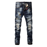 Riolio Fashion Streetwear Men Jeans Retro Black Blue Elastic Slim Fit Ripped Jeans Men Spliced Designer Embroidery Hip Hop Denim Pants