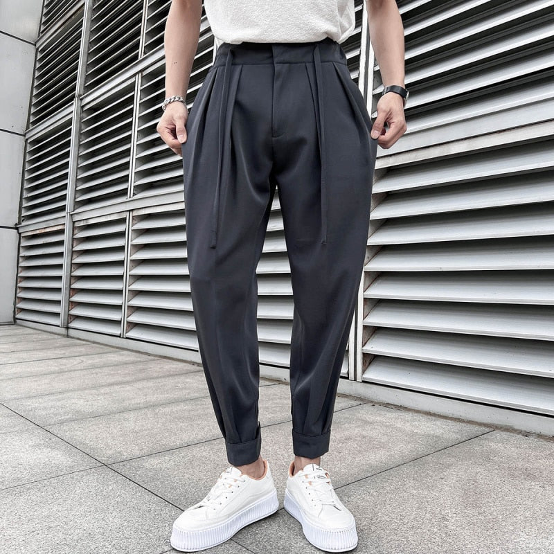 Riolio Summer Elastic Waist Drape Suit Pants Men Business Office Casual Pants Male Fashion Loose Social Party Formal Trousers