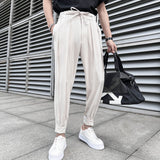 Riolio Summer Elastic Waist Drape Suit Pants Men Business Office Casual Pants Male Fashion Loose Social Party Formal Trousers