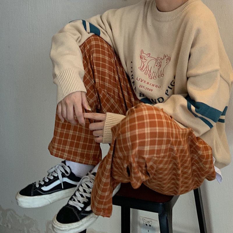 Riolio Summer Plaid Pants Men S-3XL Casual Straight Trousers for Male/Female Harajuku Hip-hop Pants