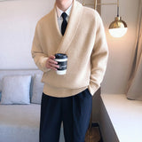 Riolio Mens Sweaters Autumn Winter Fashion Big V-neck Hangs Personality Knitted Sweater Men's Casual Loose Pullovers Sweaters Male Coat