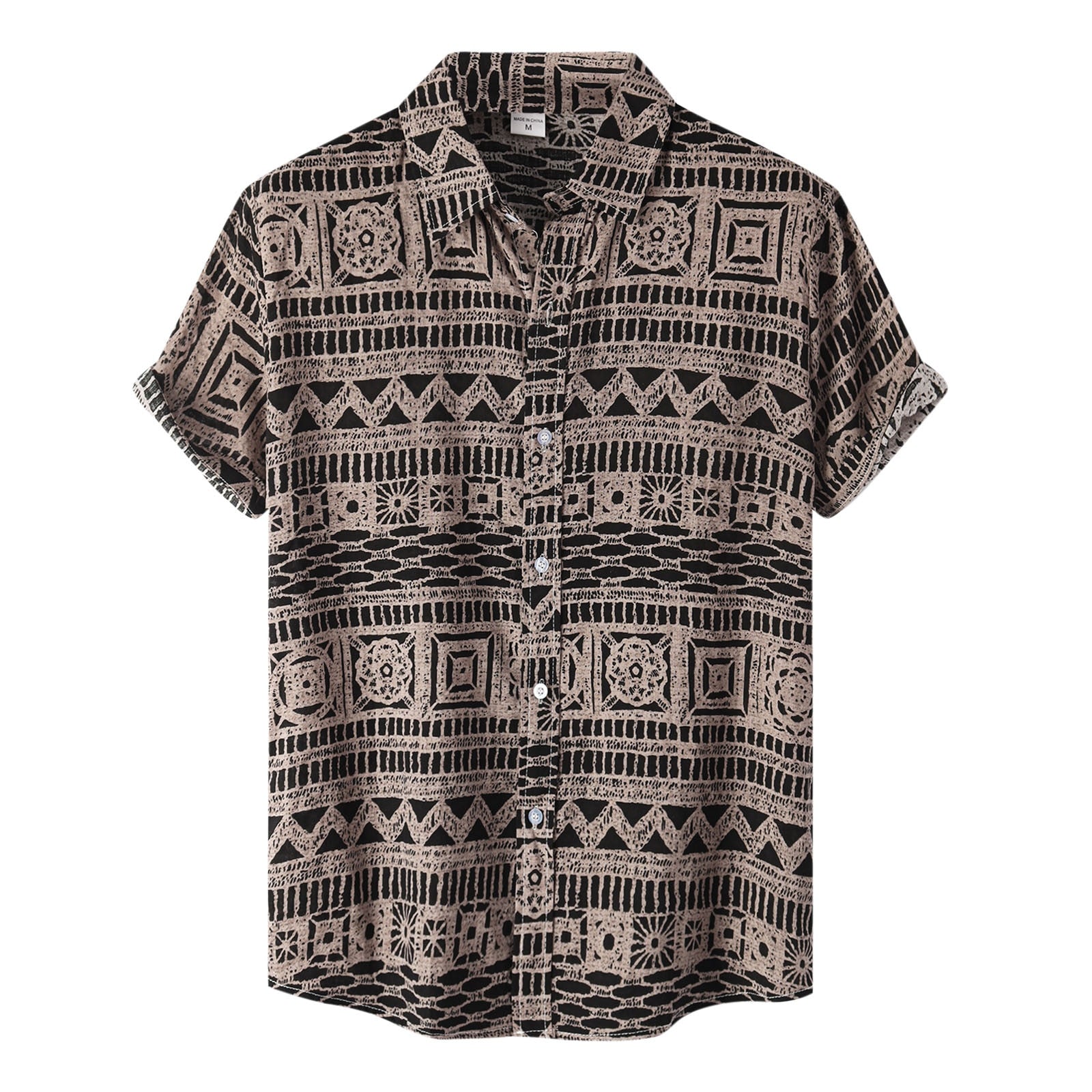 Riolio Unisex Geometric Ethnic Shirts T Summer Casual Beach Hawaiian Shirts Men T-shirt Loose Breathable Short-sleeved 3d Print Blouse