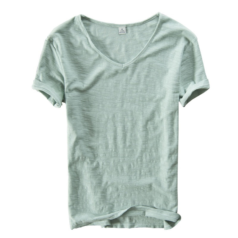 Summer T Shirt Men Linen Cotton Short Sleeve Tshirt V-neck Tops&Tee Breathable Comfortable Slim T-shirt Men Dropshopping