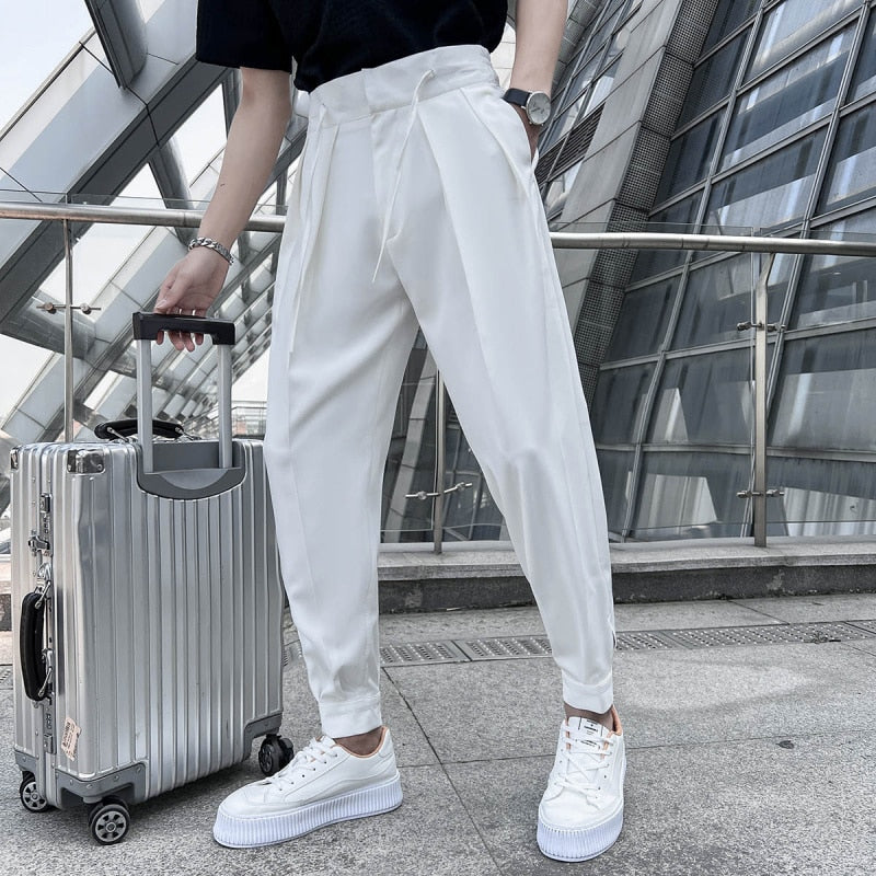 Riolio Summer Elastic Waist Drape Suit Pants Men Business Office Casual Pants Male Fashion Loose Social Party Formal Trousers