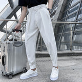 Riolio Summer Elastic Waist Drape Suit Pants Men Business Office Casual Pants Male Fashion Loose Social Party Formal Trousers