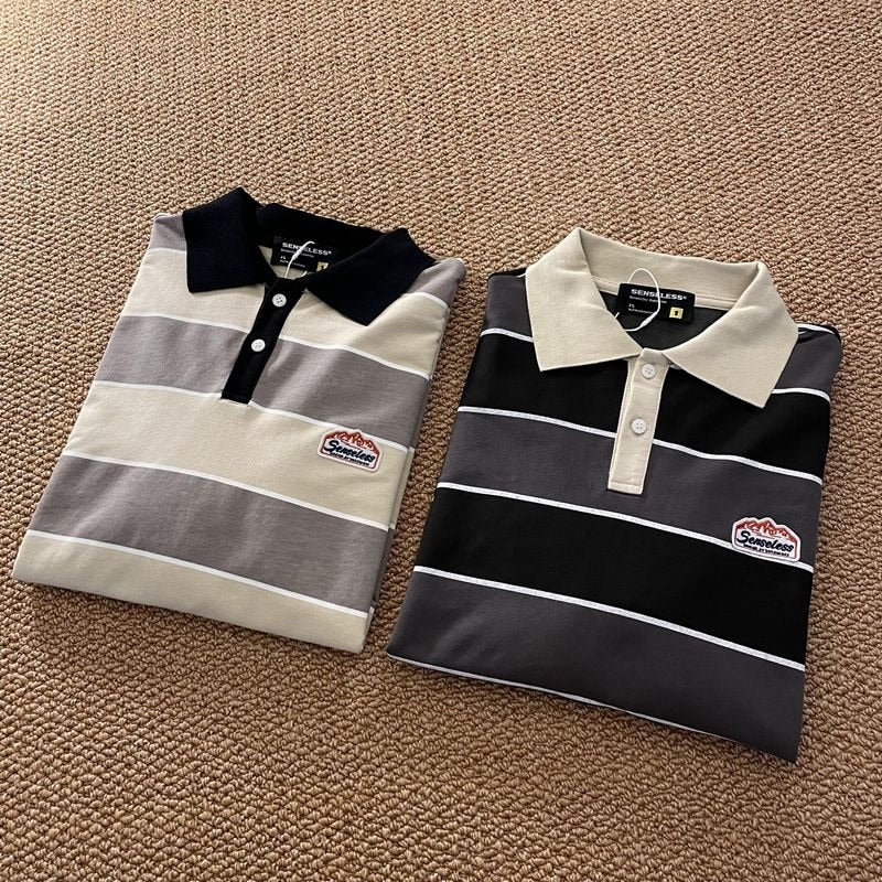 Riolio Japan Retro Striped Long-sleeved  Shirt Top Men Women Loose Trend Couple BF Lapel Sweatshirt Preppy Hip Hop Cool Shirts