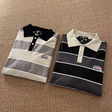 Riolio Japan Retro Striped Long-sleeved  Shirt Top Men Women Loose Trend Couple BF Lapel Sweatshirt Preppy Hip Hop Cool Shirts