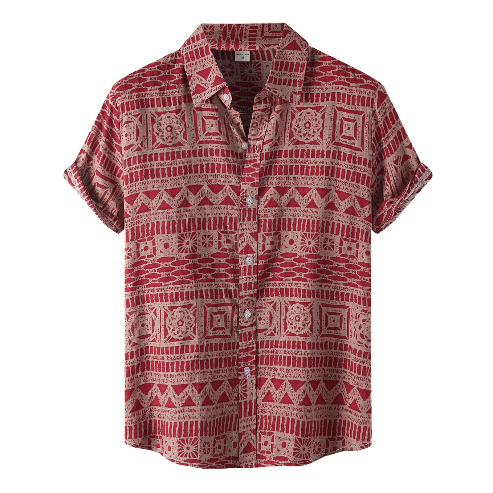 Riolio Unisex Geometric Ethnic Shirts T Summer Casual Beach Hawaiian Shirts Men T-shirt Loose Breathable Short-sleeved 3d Print Blouse