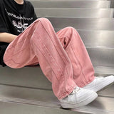 Riolio Street Vibe Style Jeans Men's Loose Straight Pants Trendy Brand American Baggy Wide-leg Pants Pink Jeans Spring and Autumn