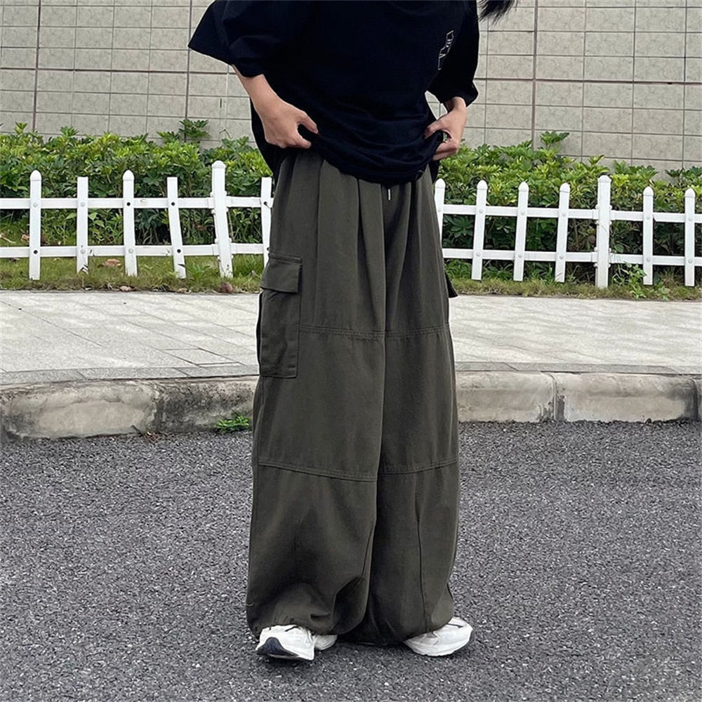 Riolio Harajuku Vintage Wide leg jeans Pants Men Casual Joggers Harem Pants White Cargo Pants Skateboard Trousers Streetwear