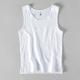 Riolio Pure Linen Sleeveless White Tank Top Men Summer Solid Breathable Vest Tees Casual Man Vests