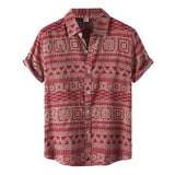 Riolio Unisex Geometric Ethnic Shirts T Summer Casual Beach Hawaiian Shirts Men T-shirt Loose Breathable Short-sleeved 3d Print Blouse