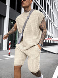 Riolio Streetwear Summer Men Fashion Outfits Knitted Solid Color Loose Two Piece Sets Mens Casual O Neck Pullover And Shorts Suits