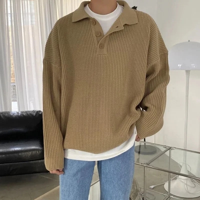 Riolio Fashion Autumn Winter Men's Cool Boy Casual Loose Tess Knitted Pullover Sweater Soft Button Warm