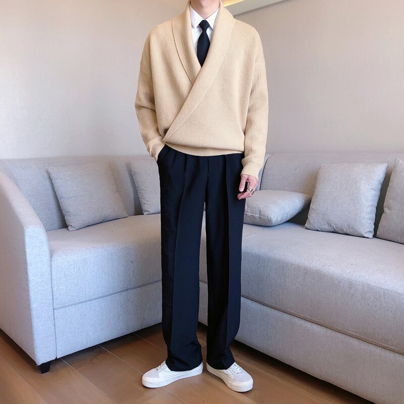 Riolio Mens Sweaters Autumn Winter Fashion Big V-neck Hangs Personality Knitted Sweater Men's Casual Loose Pullovers Sweaters Male Coat