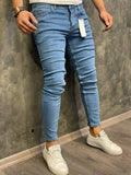 Riolio High Quality Fashion European American Classic Solid Washing Denim Pants Casual Men's Stretch Trouser Blue Skinny Jeans Men