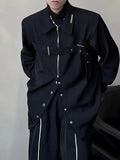 Riolio Techwear Shirts Men Darkwear Hip Hop Blouses Punk Black Long Sleeve Button Up Male Zipper Harajuku Japanese Streetwear