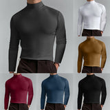Riolio Turtleneck For Men Solid Colour Slim Elastic Thin Pullover Men Spring Autumn Turtleneck Men Knitting Basic Long Sleeve T-shirt
