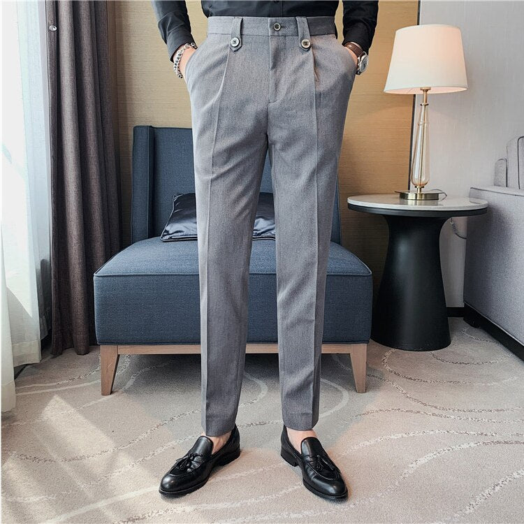 Riolio British Style Autumn New Solid High Quality Dress Pant Men Slim Fit Casual Office Trousers Formal Social Wedding Party Suit Pant