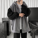 Riolio Korean Fashion Patchwork Hoodie Men Loose Single Breasted Men's Clothing Hip Hop Hoody Casual Fleece Autumn and Winter Coat