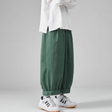 Riolio Japanese Men's Loose Casual Wide Leg Pants Fashion Elastic Waist Pure Cotton Solid Color Pants Straight Baggy Wide Leg Pants 5XL