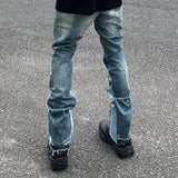 Riolio High Street Retro Ink Splash Patchwork Ripped Jeans Flare Pants Men and Women Straight Casual Oversized Loose Denim Trousers