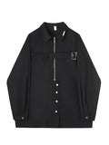 Riolio Techwear Shirts Men Darkwear Hip Hop Blouses Punk Black Long Sleeve Button Up Male Zipper Harajuku Japanese Streetwear