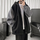 Riolio Korean Fashion Patchwork Hoodie Men Loose Single Breasted Men's Clothing Hip Hop Hoody Casual Fleece Autumn and Winter Coat