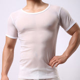 Mens Undershirt Gay clothing Nylon Mesh Shirt See Through Sheer Long Sleeves T Shirts Sexy transparent shirt Underwear