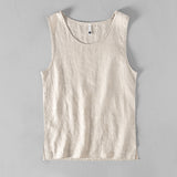 Riolio Pure Linen Sleeveless White Tank Top Men Summer Solid Breathable Vest Tees Casual Man Vests