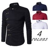 Men's Diagonal Placket Double Breasted Slim Fitting Fashion Long Sleeved Shirt