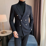 Autumn British Style Slim Fit Double Breasted Blazer Men  New Business Casual Suit Coats Male Office Wedding Groom Tuxedo