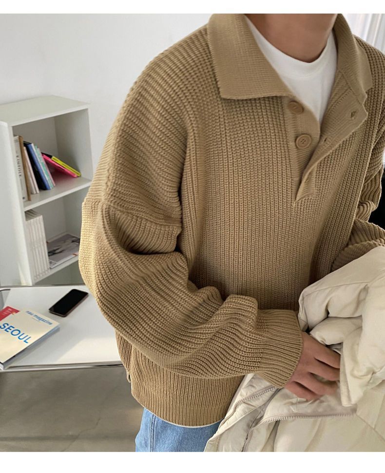 Riolio Fashion Autumn Winter Men's Cool Boy Casual Loose Tess Knitted Pullover Sweater Soft Button Warm