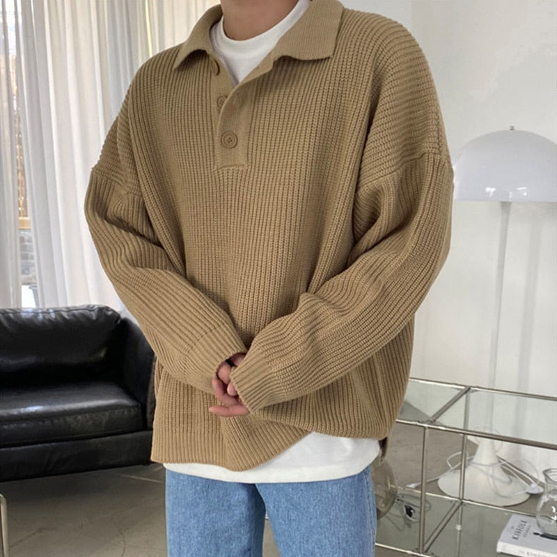 Riolio Fashion Autumn Winter Men's Cool Boy Casual Loose Tess Knitted Pullover Sweater Soft Button Warm