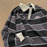 Riolio Japan Retro Striped Long-sleeved  Shirt Top Men Women Loose Trend Couple BF Lapel Sweatshirt Preppy Hip Hop Cool Shirts