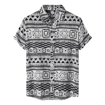 Riolio Unisex Geometric Ethnic Shirts T Summer Casual Beach Hawaiian Shirts Men T-shirt Loose Breathable Short-sleeved 3d Print Blouse