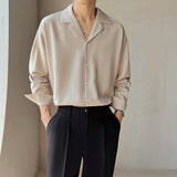Riolio Mature Men Clothing Senior Spring Cuban Neck Shirt for Men Solid Color Fashion Loose Casual Drop Long Sleeve Men Dress Shirt