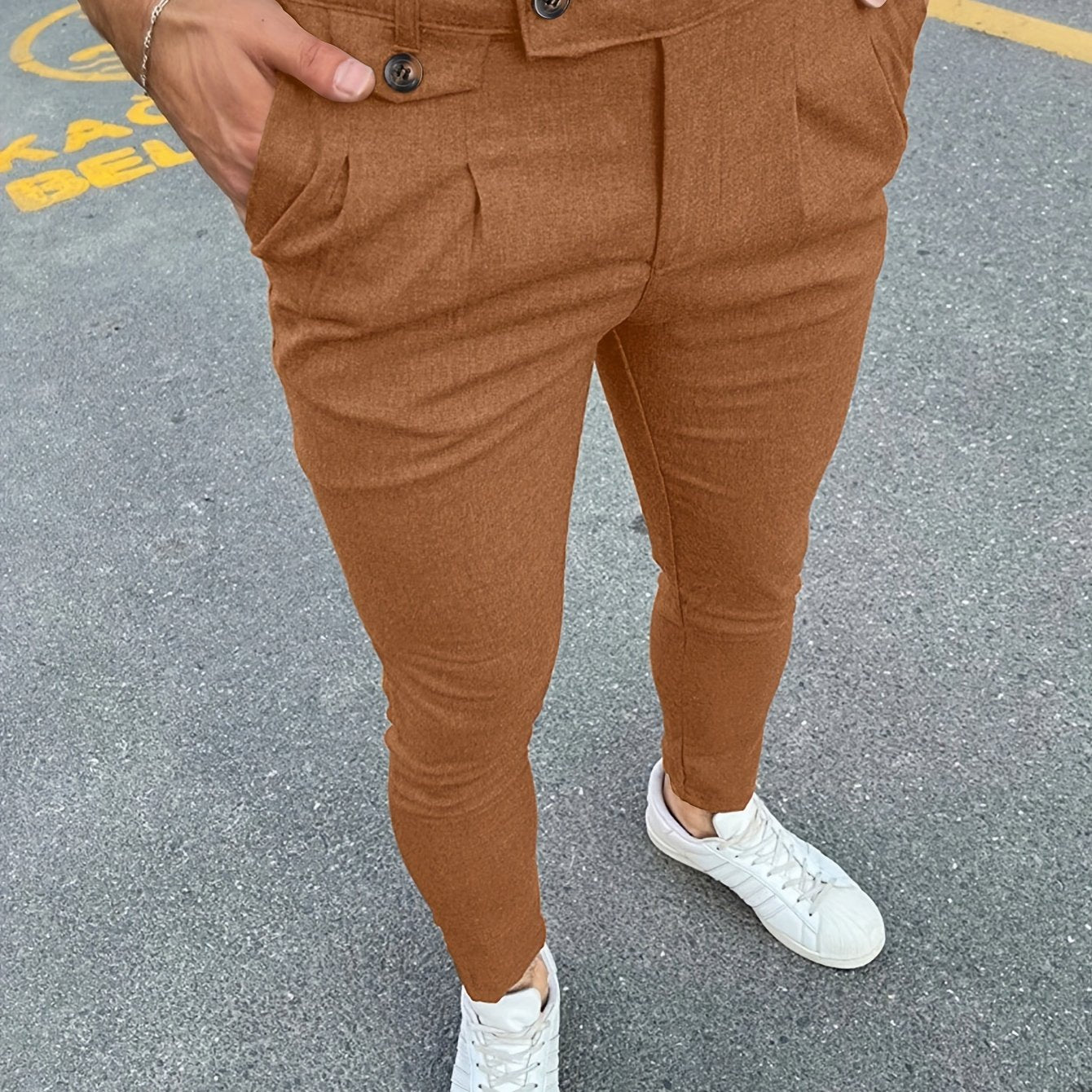 Riolio Slim Fit Elegant Slacks, Men's Casual Vintage Style Slightly Stretch Dress Pants