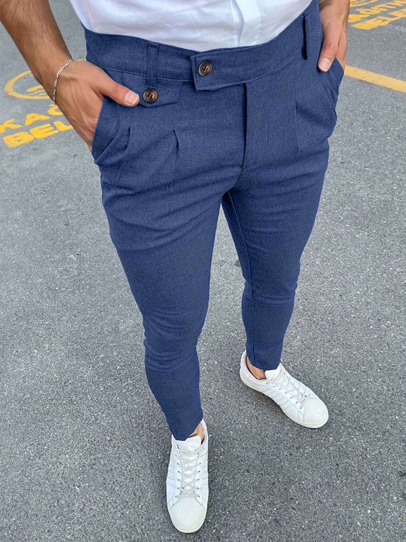 Riolio Slim Fit Elegant Slacks, Men's Casual Vintage Style Slightly Stretch Dress Pants
