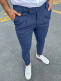 Riolio Slim Fit Elegant Slacks, Men's Casual Vintage Style Slightly Stretch Dress Pants