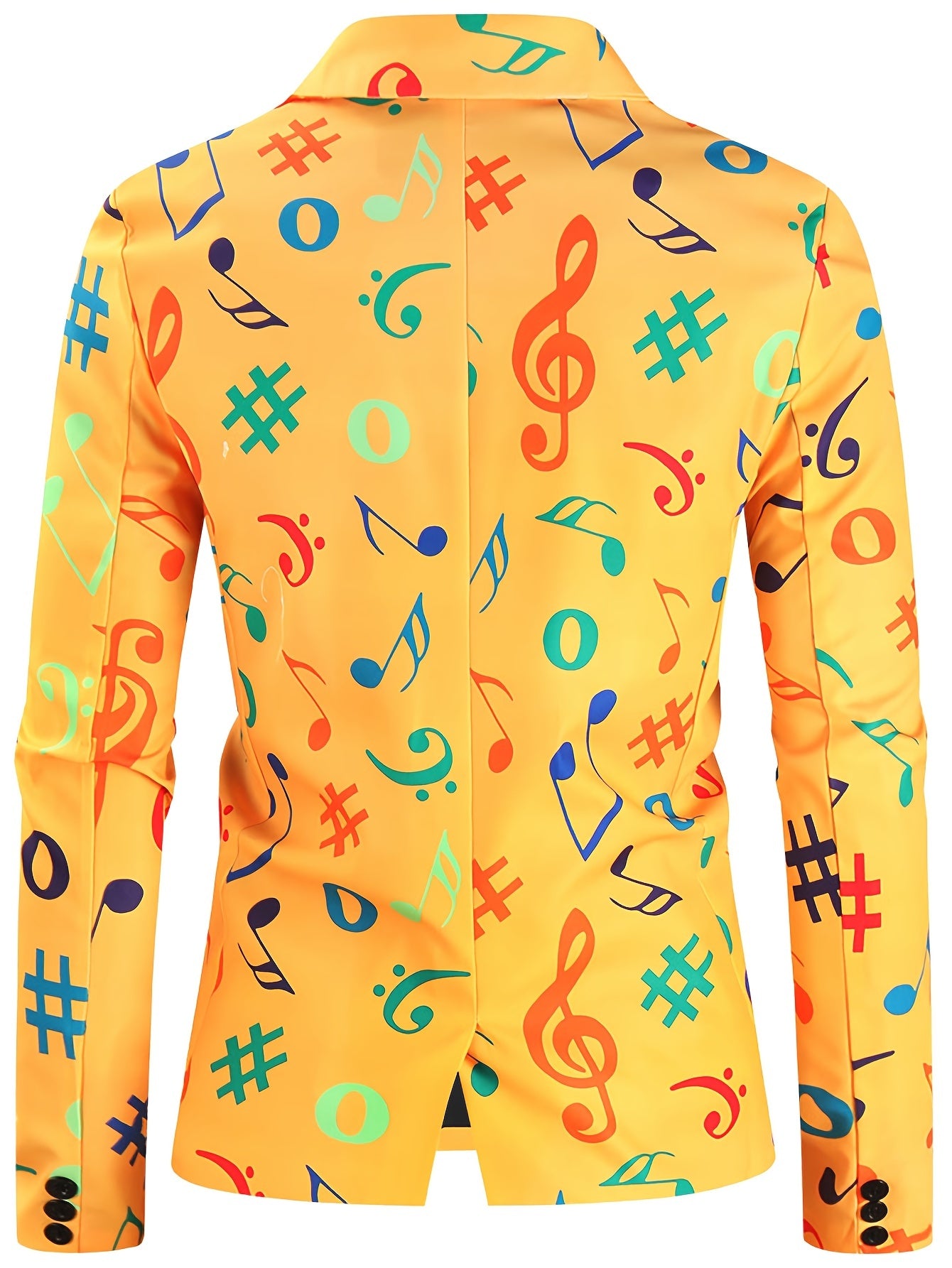Riolio Allover Print One Button Blazer, Men's Casual Music Note Pattern Flap Pocket Lapel Sports Coat For Spring Fall Business