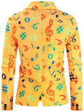 Riolio Allover Print One Button Blazer, Men's Casual Music Note Pattern Flap Pocket Lapel Sports Coat For Spring Fall Business