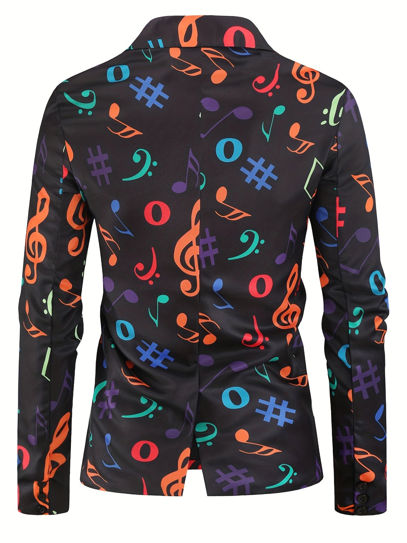 Riolio Allover Print One Button Blazer, Men's Casual Music Note Pattern Flap Pocket Lapel Sports Coat For Spring Fall Business